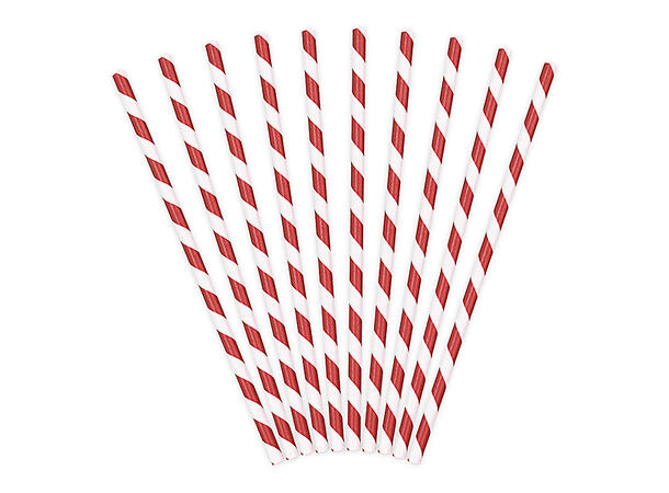Sugerør -  stripete; Rød 10 Papirsugerør - 19.5 cm