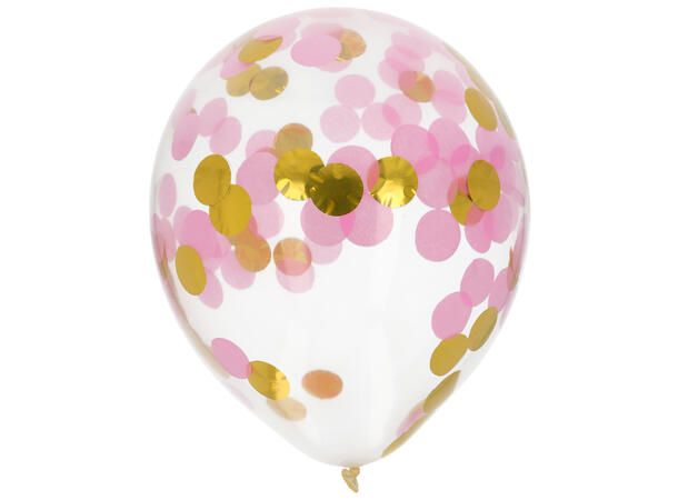 Gjennomsiktig med Gull og Rosa konfetti 4 Konfettballonger - 30cm (12")