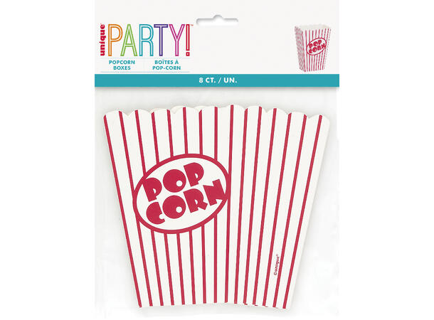 Popcornesker - Røde og hvite striper 8 Popcornesker - 13x10x6cm
