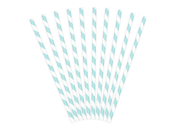 Sugerør - Lys Blå striper 10 Papirsugerør - 19,5cm