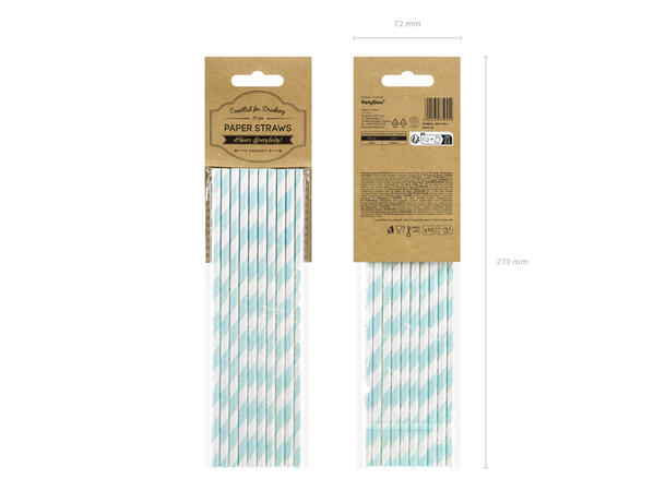 Sugerør - Lys Blå striper 10 Papirsugerør - 19,5cm