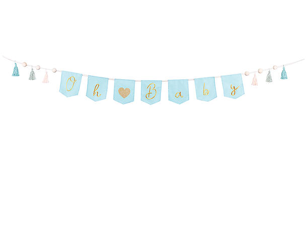 "Oh Baby" banner m/tassels - Lys Blå 1 Banner i papir - 2,5m