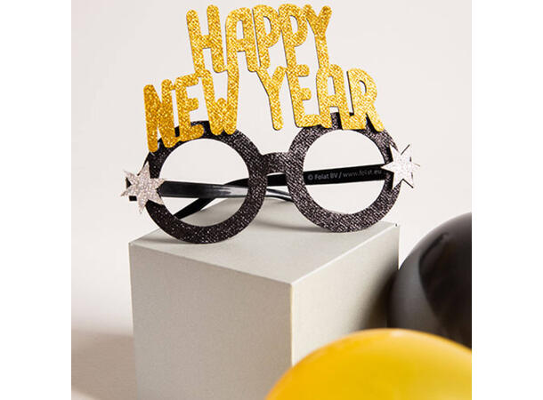 Briller - Happy New Year - Sort/Gull 1 Par briller i plast