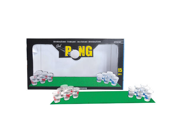 Drikkelek - Shot Pong 1 matte, 12 glass og 2 baller i plast
