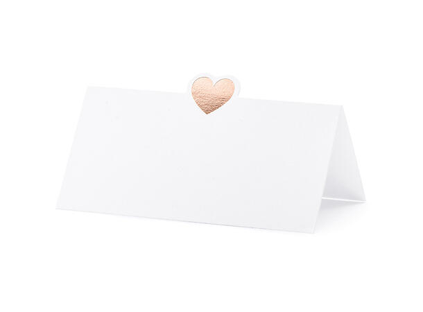 Bordkort med Rosegul hjerte 10 bordkort i papir - 10x5cm