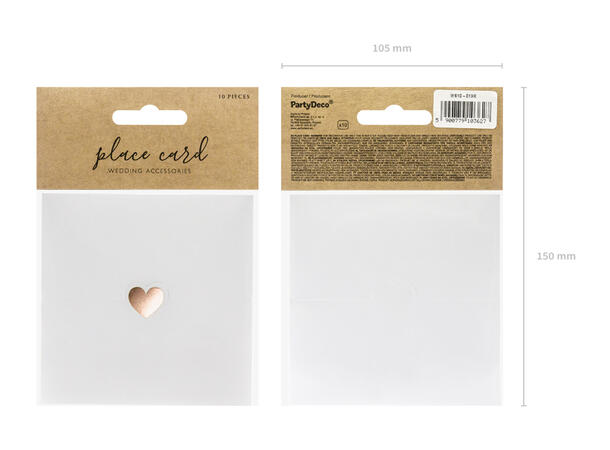 Bordkort med Rosegul hjerte 10 bordkort i papir - 10x5cm