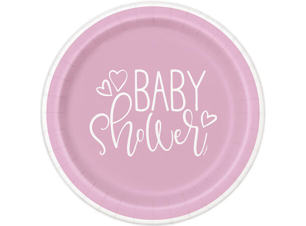 Pink Hearts Baby Shower 8 Plastfrie tallerkener i papp - 23cm
