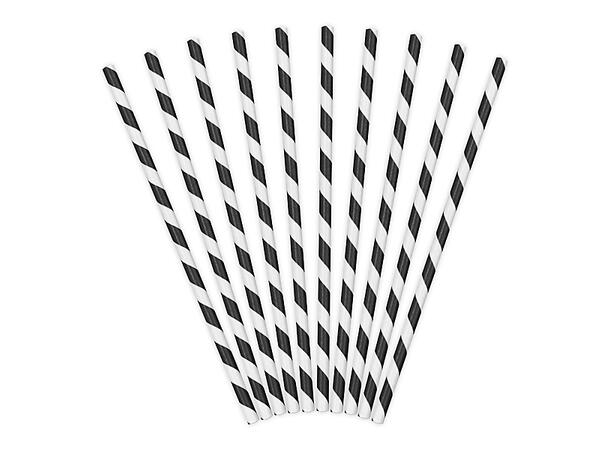 Sugerør - Sorte striper 10 Papirsugerør - 19,5cm