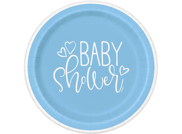 Tallerkener - Baby Shower Blue Hearts 18cm - 8pk