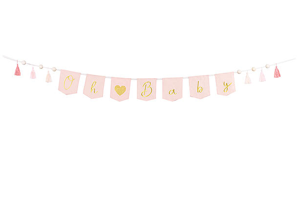 "Oh Baby" banner m/tassels - Lys Rosa 1 Banner i papir - 2,5m