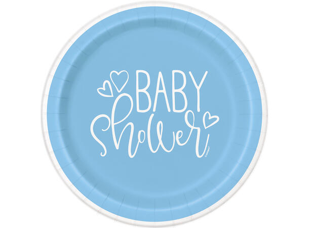 Blue Hearts Baby Shower 8 Plastfrie tallerkener i papp - 23cm