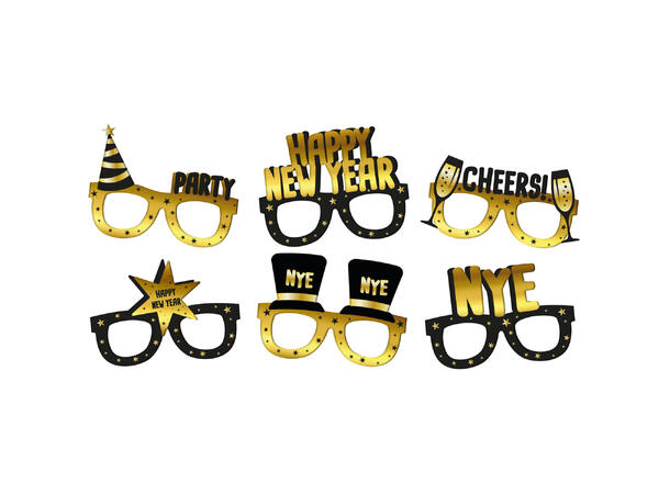 Happy New Year - Black & Gold HNY 6 Par briller i papir