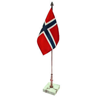 Norsk bordflagg på marmorsokkel Sølvfarget stang - 40 cm, flagg 15x11cm