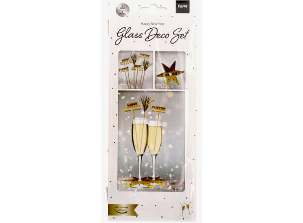 Glassdekorsett - Black & Goldt HNY 12 dekorasjoner til drinkglass i papir