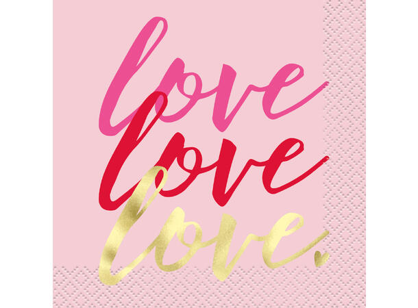 Elegant Valentine "Love Love Love" 16 Drikkeservietter - 25x25cm
