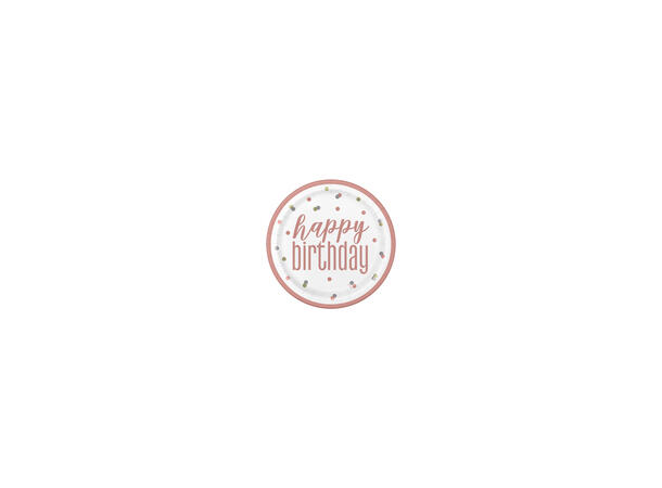 Rosegull Glitz - "Happy Birthday" 8 Plastfrie tallerkener i papp - 23cm