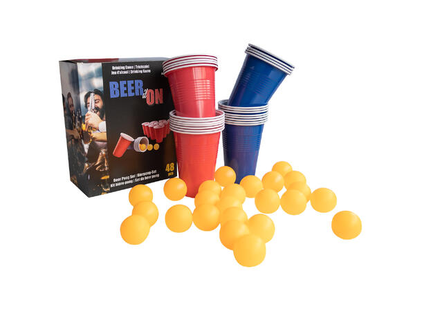 Drikkelek - Beer Pong 24 kopper i papp og 24 baller i plast