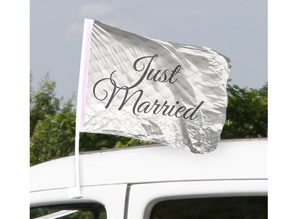 Bilflagg - "Just Married" - Hvit 2 Bilflagg - 45x30cm
