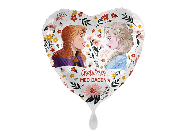 Gratulerer med dagen- Anna & Elsa 1 Folieballong hjerte - 17" - (43cm)