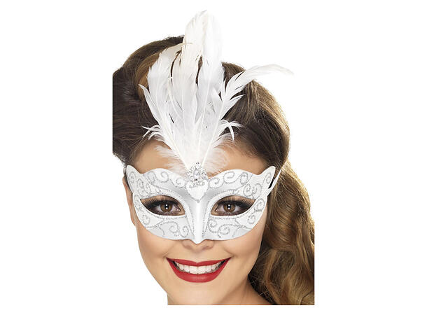 Venetiansk øyemaske - Sølv glitter 1 Maske